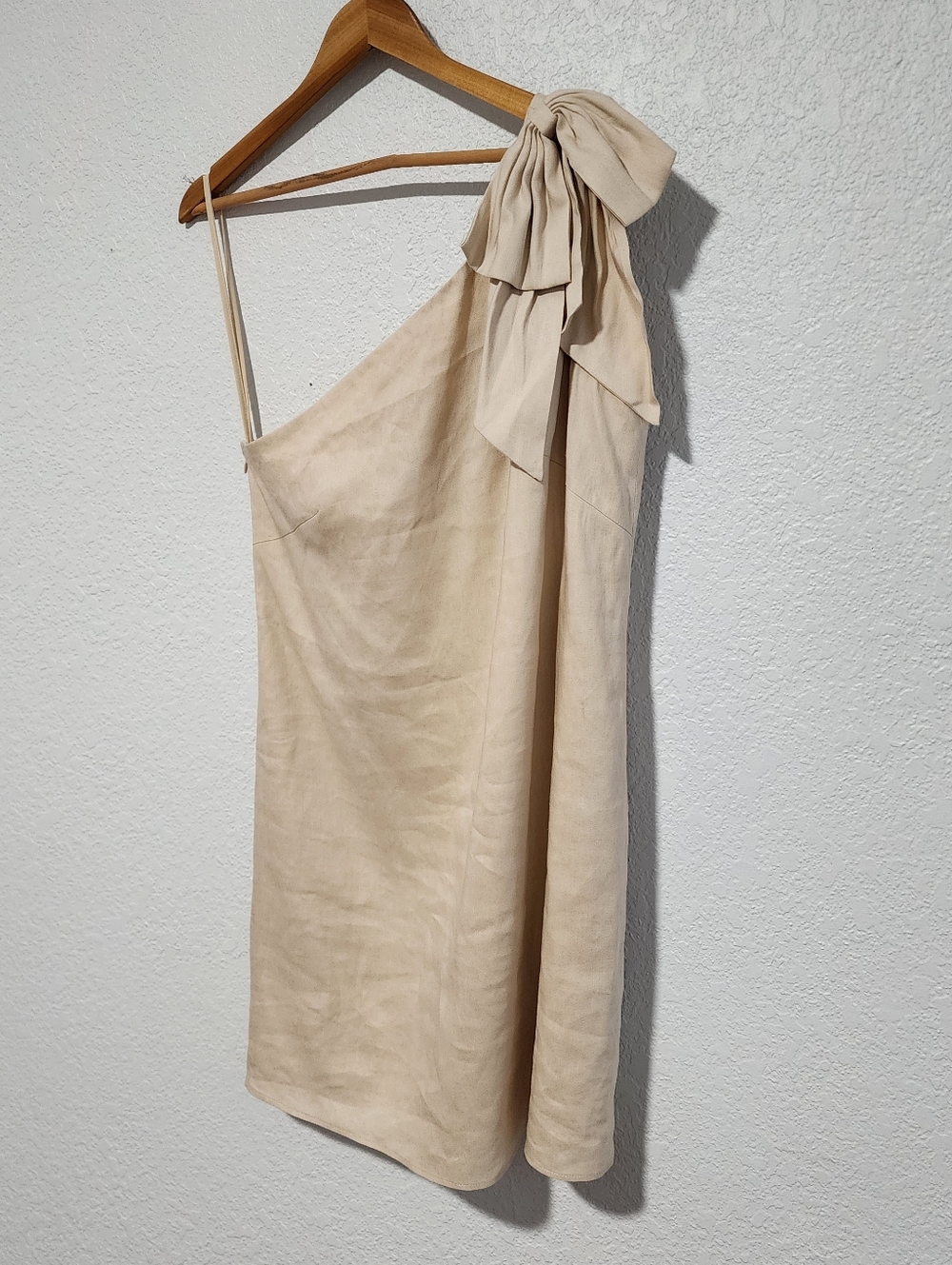 Antonio Melani One Shoulder Midi Dress Beige Linen Blend 10 Medium Summer Dress - Picture 4 of 8
